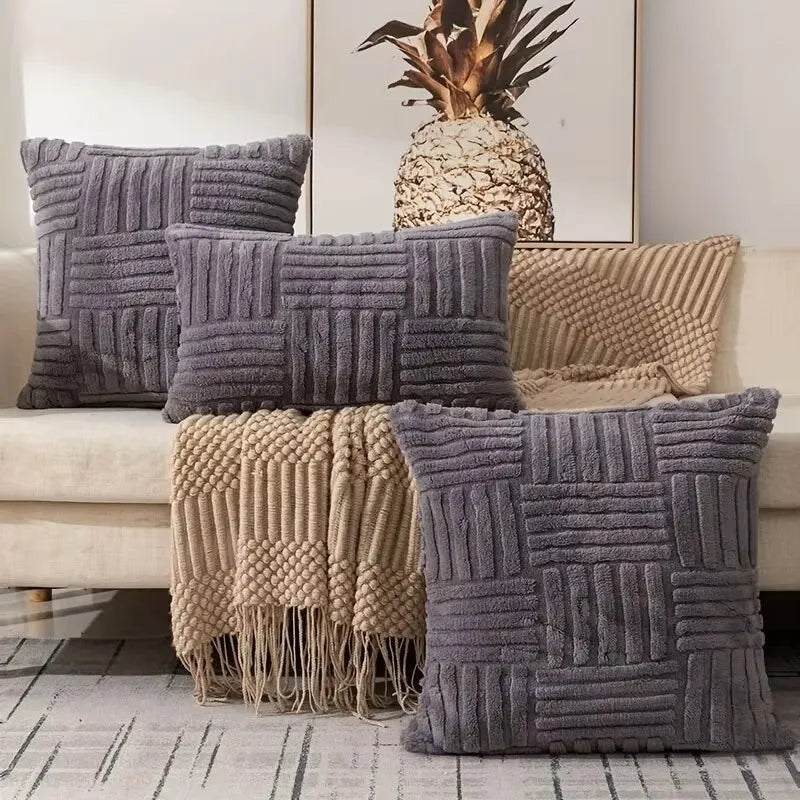 Boho Faux Fur Plush Throw Pillow Cover - Cream White Decorative Couch Pillows 6