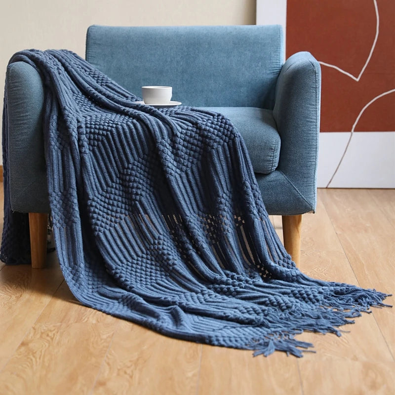 Cozy White Boho Chunky Knit Throw Blanket - Luxuriously Soft & Travel-Friendly 7