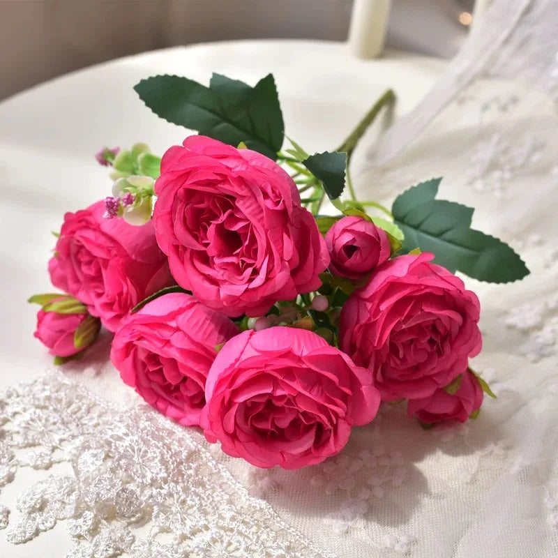 Rose Pink Silk Peony Bouquet - 30cm Artificial Flower Arrangement for Weddings and Home Decor 11