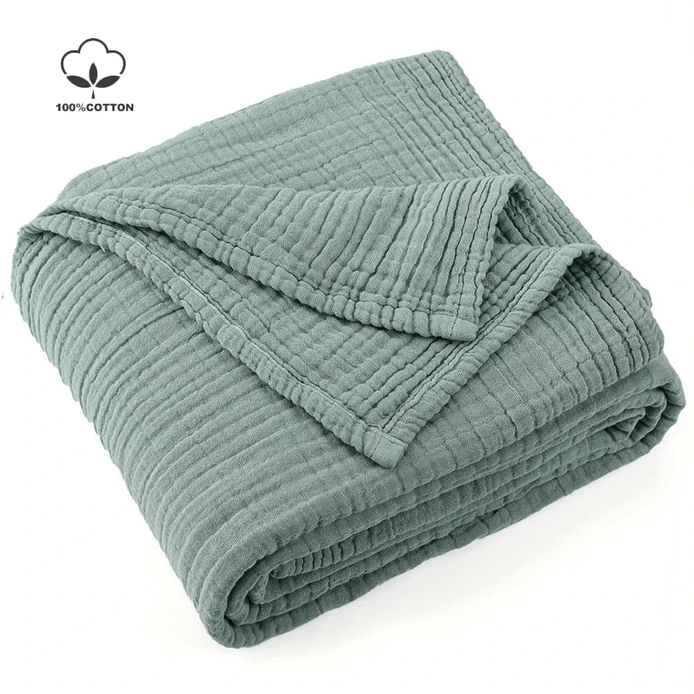 100% Cotton Muslin Throw Blanket - Lightweight Boho Design for Couch & Bed 0