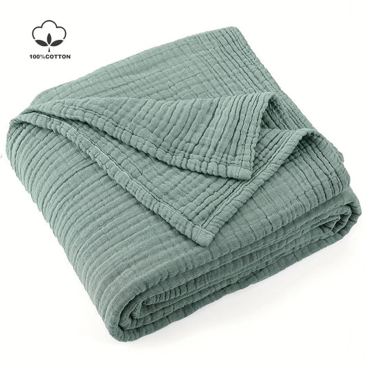 100% Cotton Muslin Throw Blanket - Lightweight Boho Design for Couch & Bed 0