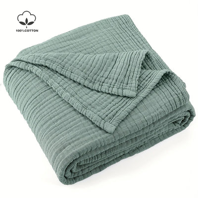 100% Cotton Muslin Throw Blanket - Lightweight Boho Design for Couch & Bed 0