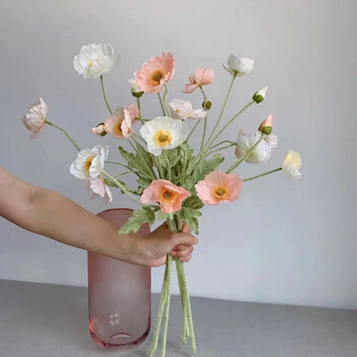 Artificial Poppy Silk Flowers Bouquet - Long Stem Faux Flower Arrangement for Home and Wedding Decor 0