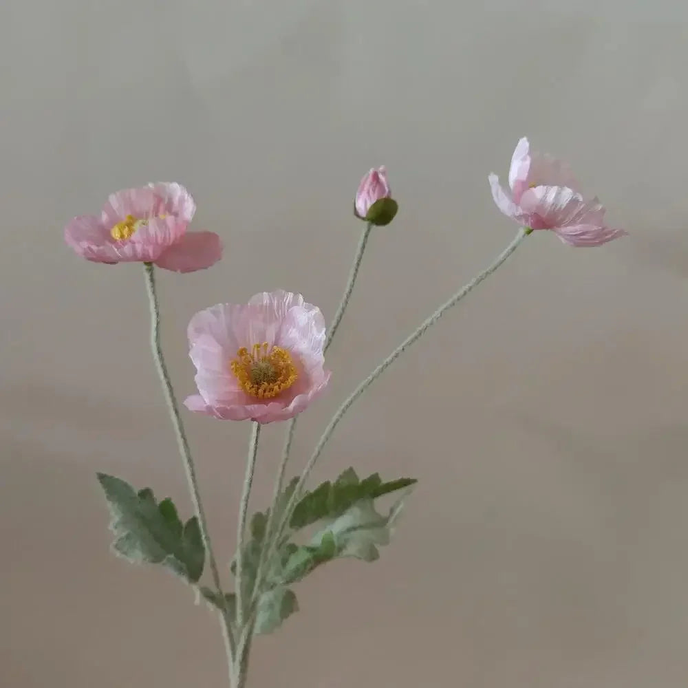 Artificial Poppy Silk Flowers Bouquet - Long Stem Faux Flower Arrangement for Home and Wedding Decor 13