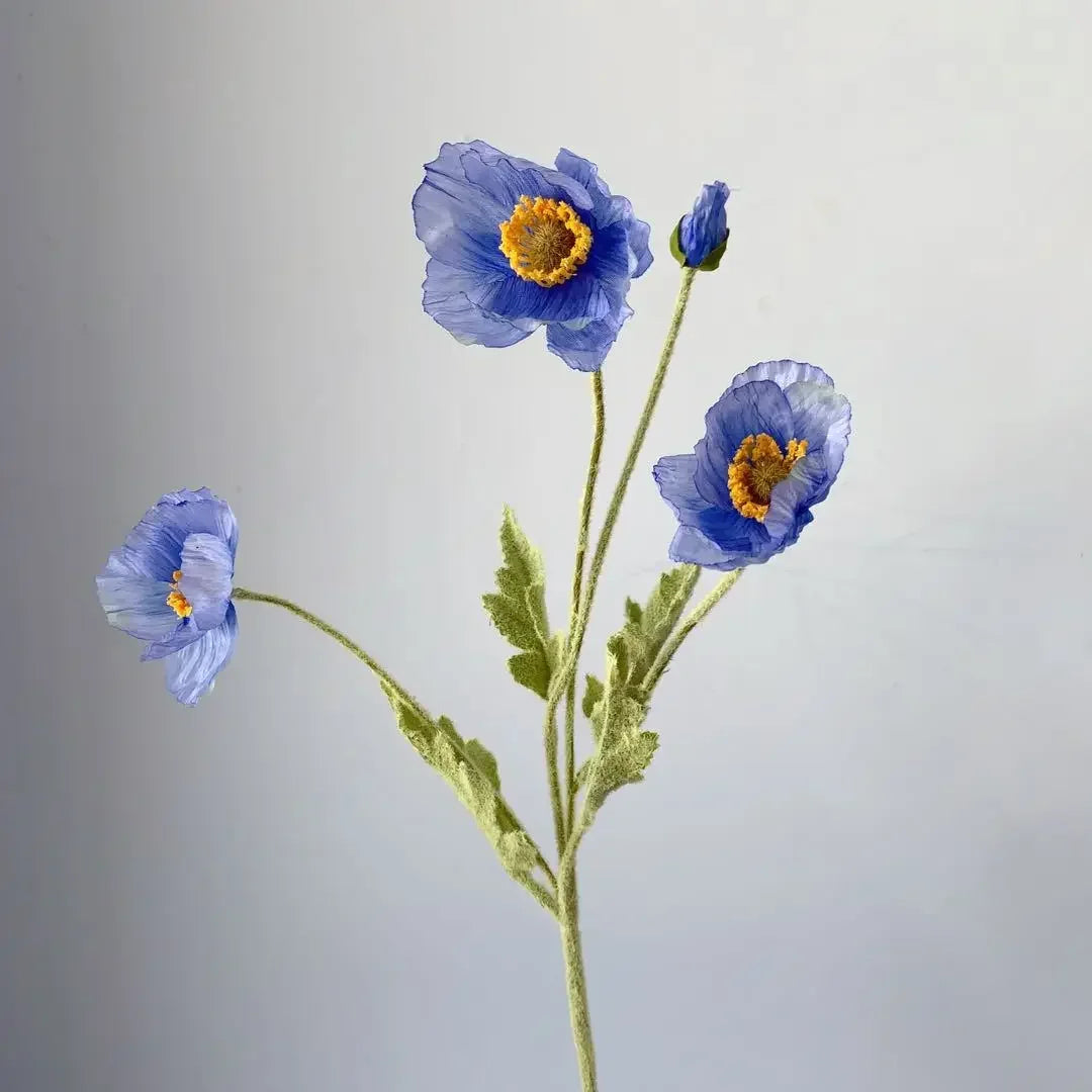 Artificial Poppy Silk Flowers Bouquet - Long Stem Faux Flower Arrangement for Home and Wedding Decor 15
