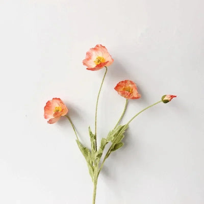 Artificial Poppy Silk Flowers Bouquet - Long Stem Faux Flower Arrangement for Home and Wedding Decor 19