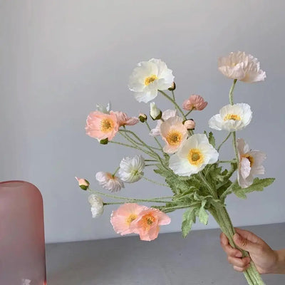 Artificial Poppy Silk Flowers Bouquet - Long Stem Faux Flower Arrangement for Home and Wedding Decor 1