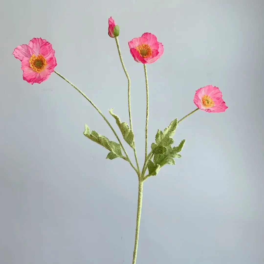 Artificial Poppy Silk Flowers Bouquet - Long Stem Faux Flower Arrangement for Home and Wedding Decor 24