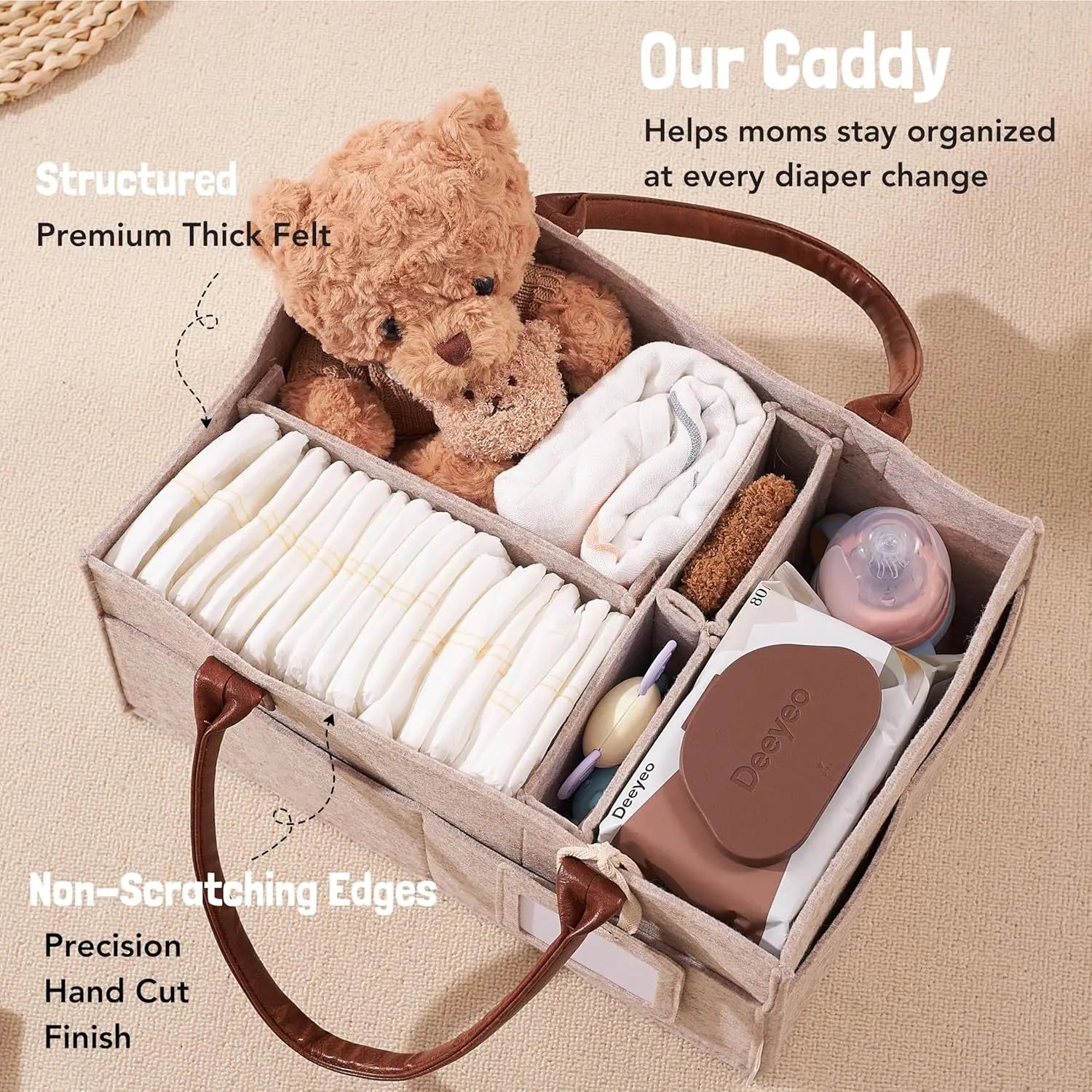 Baby Felt Diaper Caddy - Large Nappy Caddy Organizer with Handles for Nursery 1