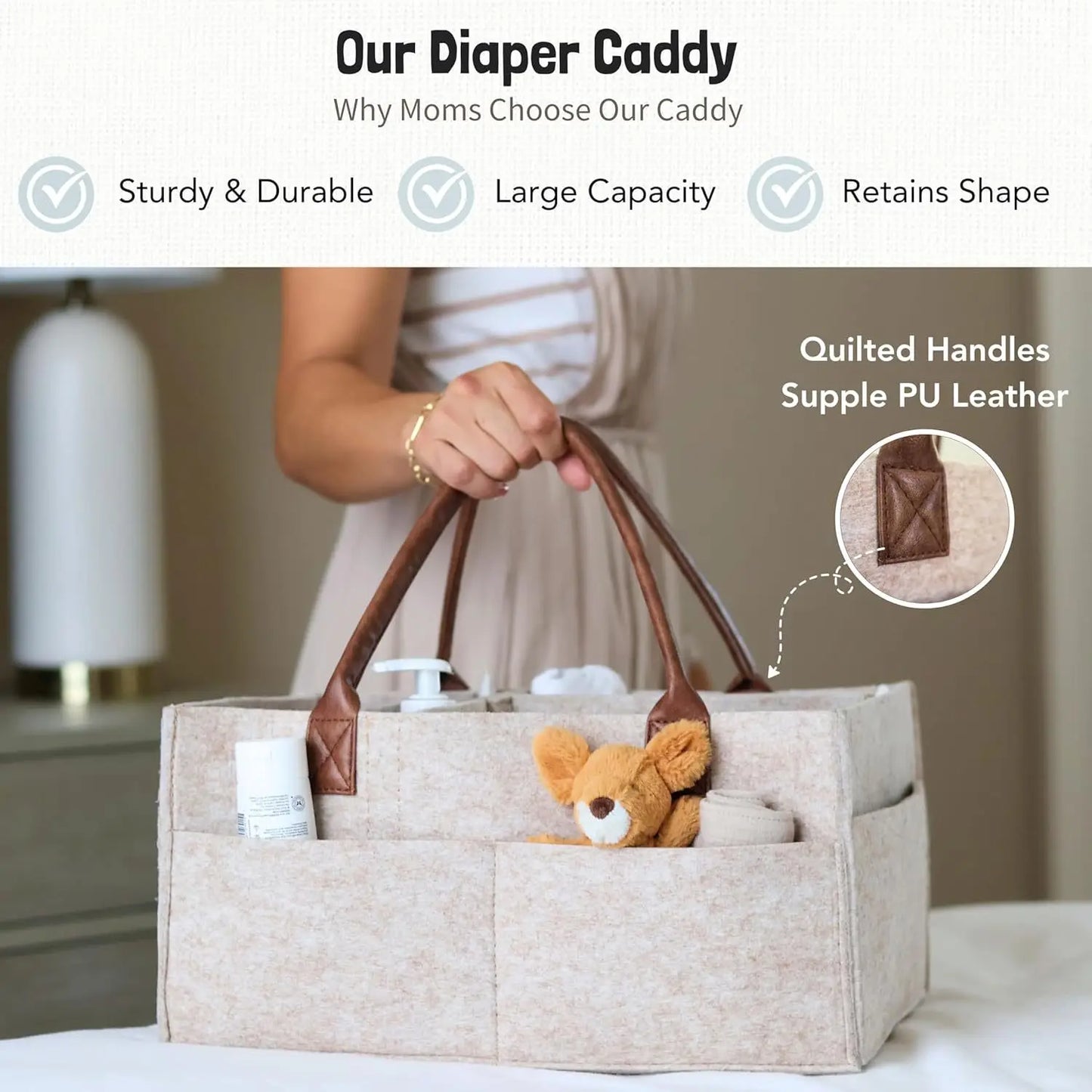 Baby Felt Diaper Caddy - Large Nappy Caddy Organizer with Handles for Nursery 3