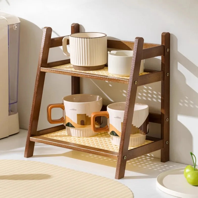 Bamboo 2-Layer Countertop Storage Shelf - Multipurpose Kitchen Organizer 0
