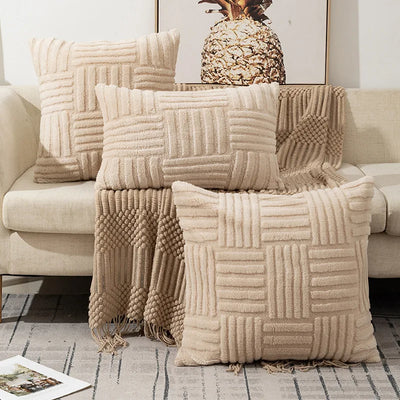 Boho Faux Fur Plush Throw Pillow Cover - Cream White Decorative Couch Pillows 1