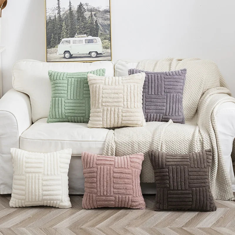 Boho Faux Fur Plush Throw Pillow Cover - Cream White Decorative Couch Pillows 3