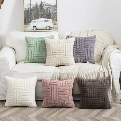 Boho Faux Fur Plush Throw Pillow Cover - Cream White Decorative Couch Pillows 3