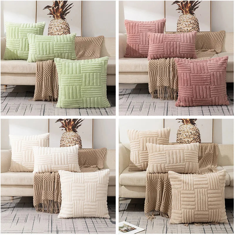 Boho Faux Fur Plush Throw Pillow Cover - Cream White Decorative Couch Pillows 4
