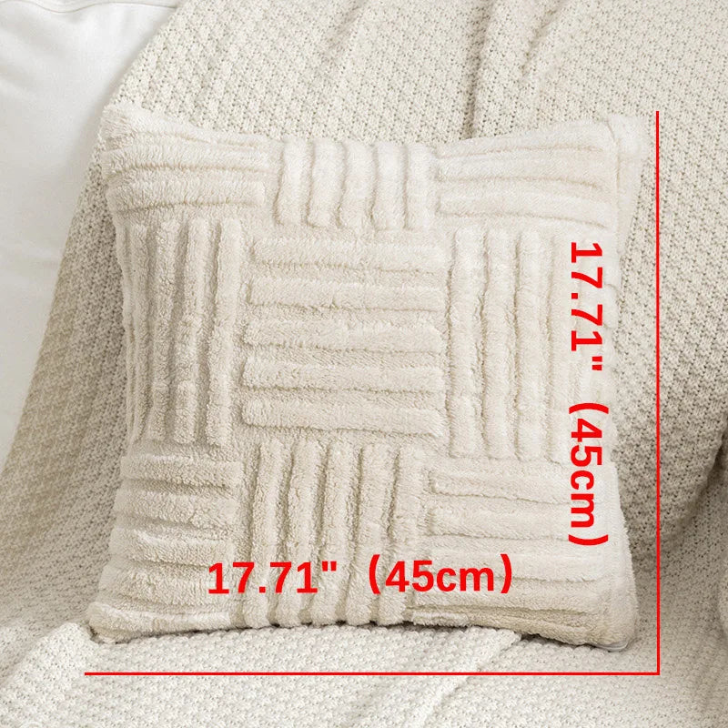 Boho Faux Fur Plush Throw Pillow Cover - Cream White Decorative Couch Pillows 5