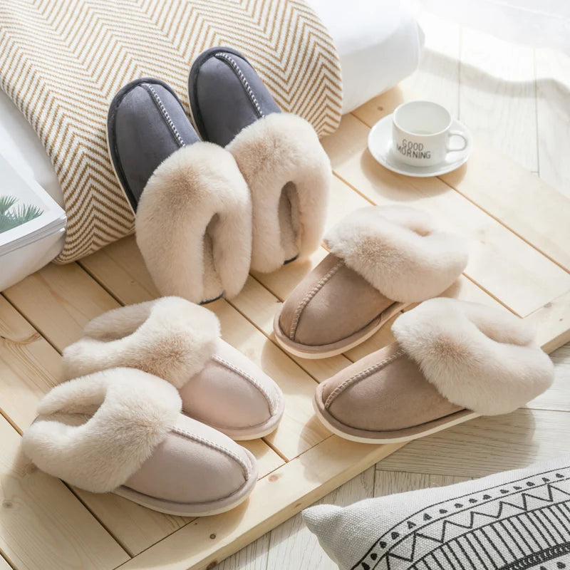 Cozy Velvet Cotton Slippers for Couples - Thick Sole Non-Slip Indoor Footwear 0