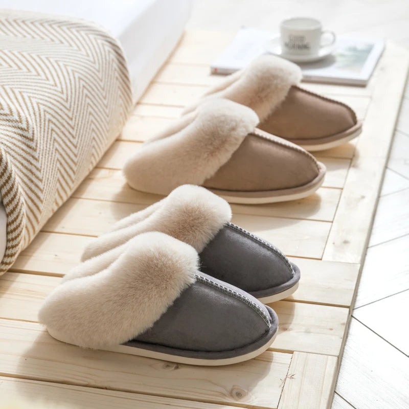 Cozy Velvet Cotton Slippers for Couples - Thick Sole Non-Slip Indoor Footwear 1