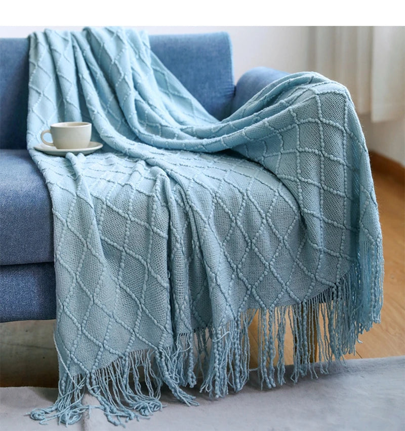 Cozy White Boho Chunky Knit Throw Blanket - Luxuriously Soft & Travel-Friendly 13