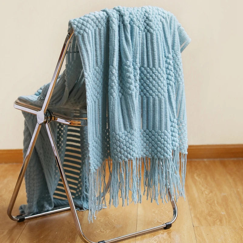 Cozy White Boho Chunky Knit Throw Blanket - Luxuriously Soft & Travel-Friendly 15