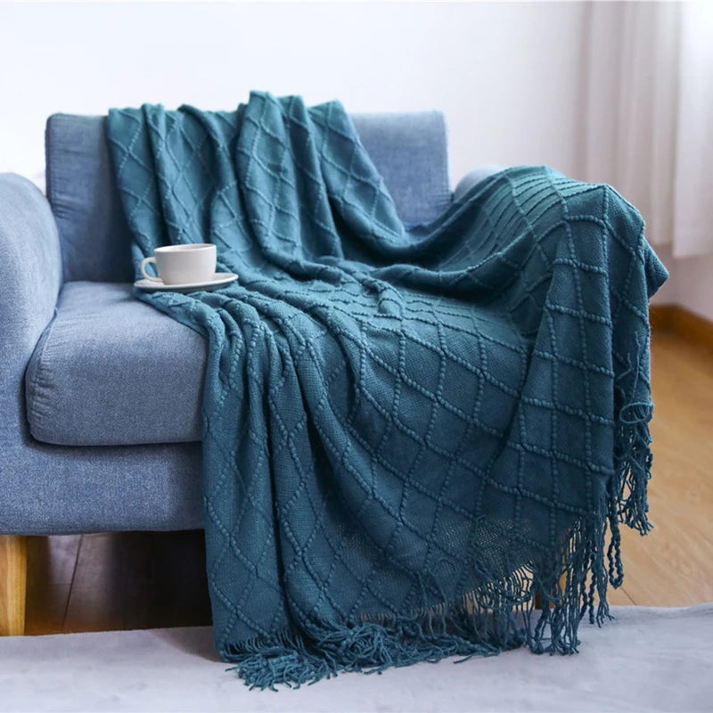 Cozy White Boho Chunky Knit Throw Blanket - Luxuriously Soft & Travel-Friendly 8