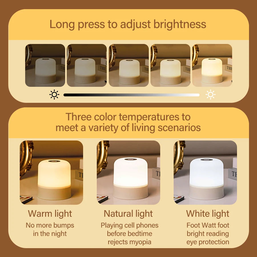 Dimmable USB Rechargeable Touch LED Bedside Lamp with 3 Color Options 5