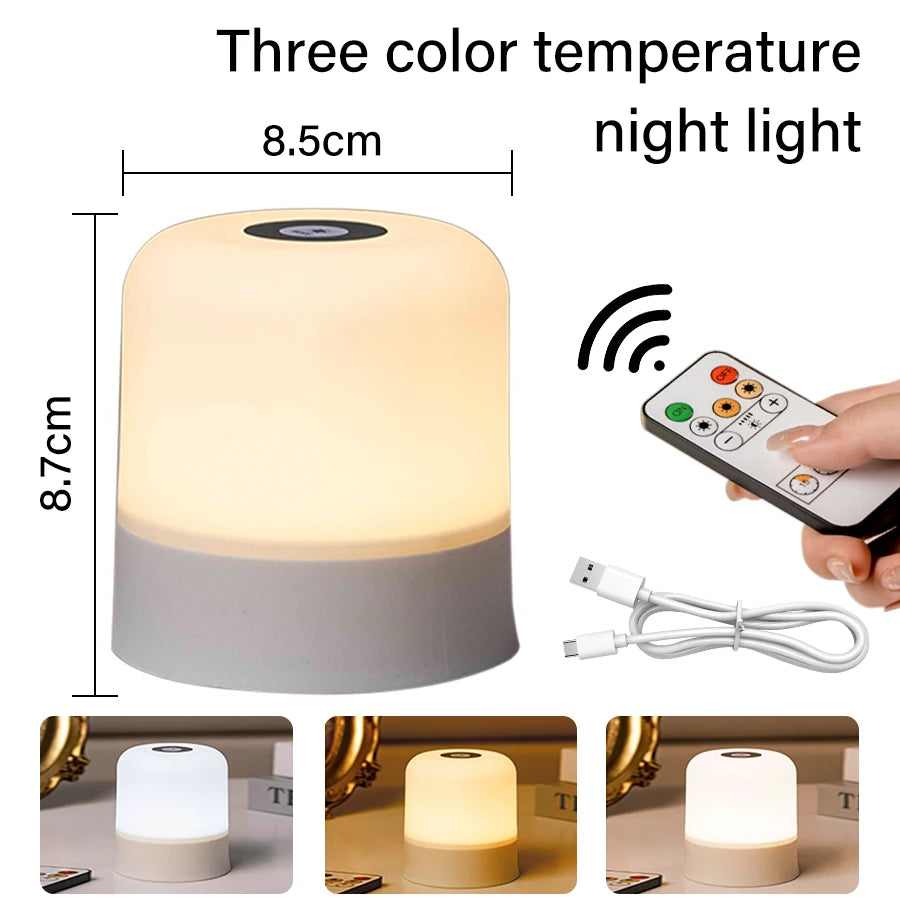 Dimmable USB Rechargeable Touch LED Bedside Lamp with 3 Color Options 7