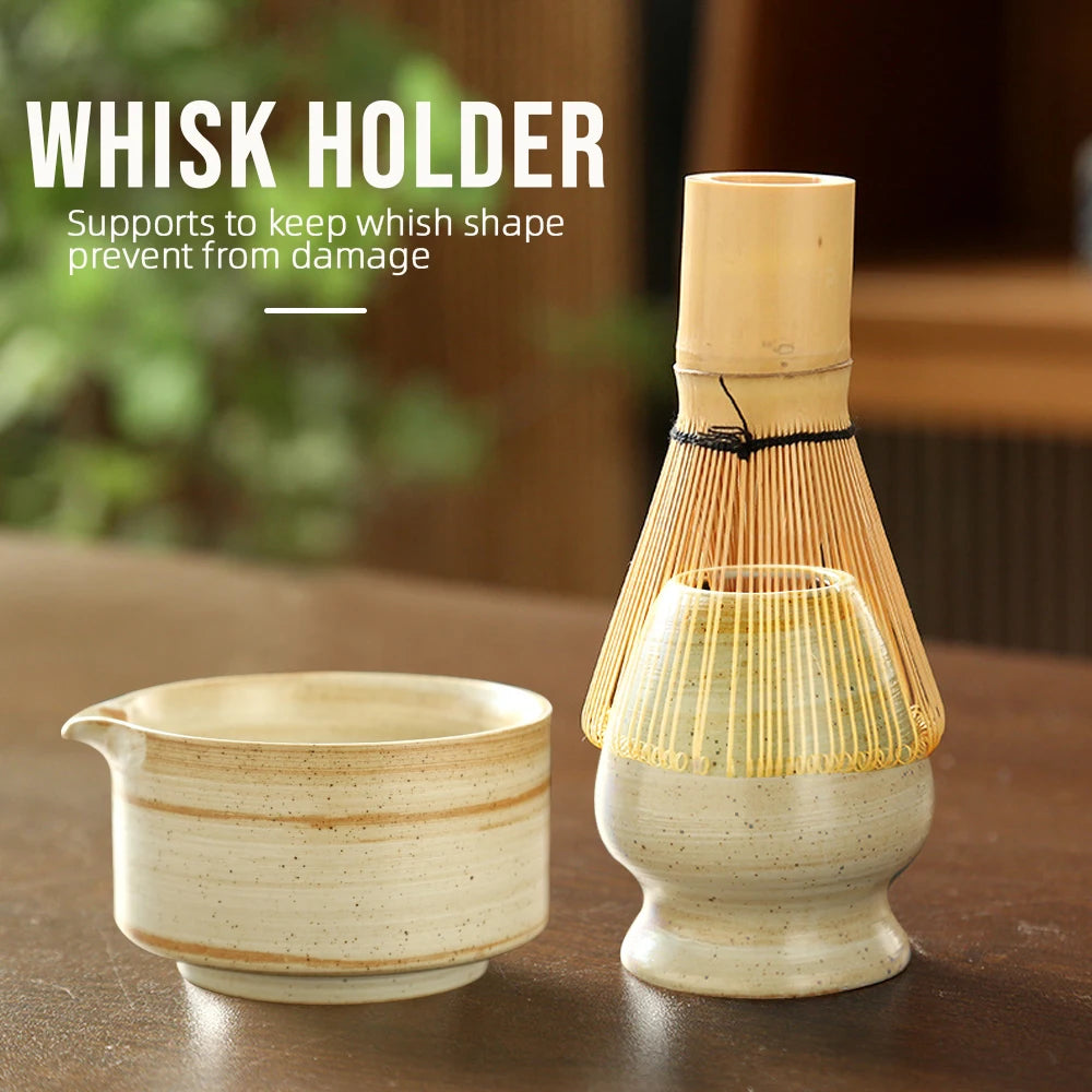 Japanese Matcha Tea Set - 4PCS Bamboo Whisk, Scoop, Bowl & Holder 2
