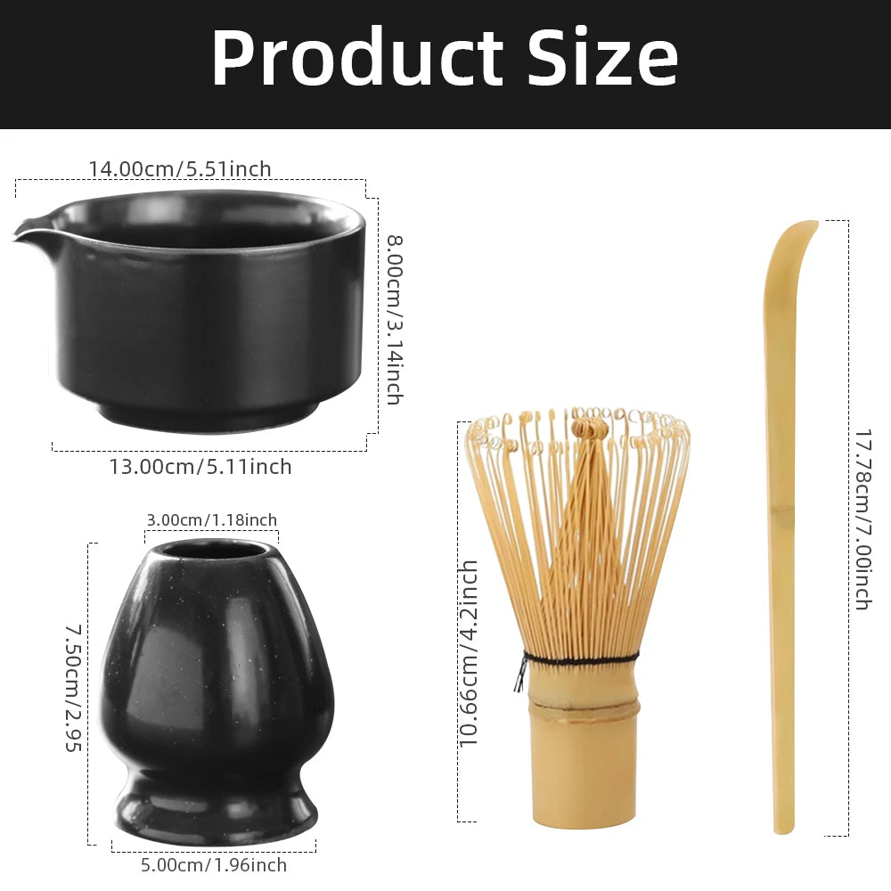 Japanese Matcha Tea Set - 4PCS Bamboo Whisk, Scoop, Bowl & Holder 6