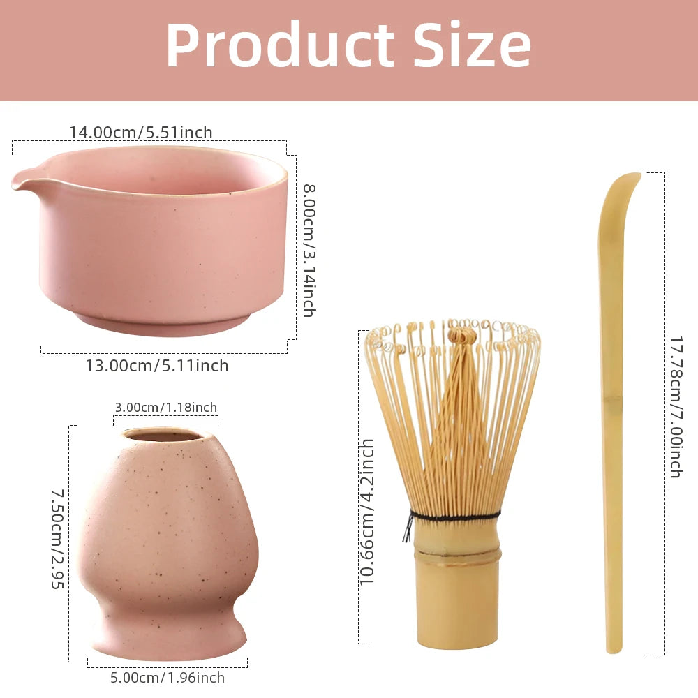 Japanese Matcha Tea Set - 4PCS Bamboo Whisk, Scoop, Bowl & Holder 7