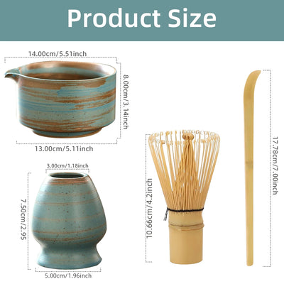 Japanese Matcha Tea Set - 4PCS Bamboo Whisk, Scoop, Bowl & Holder 8