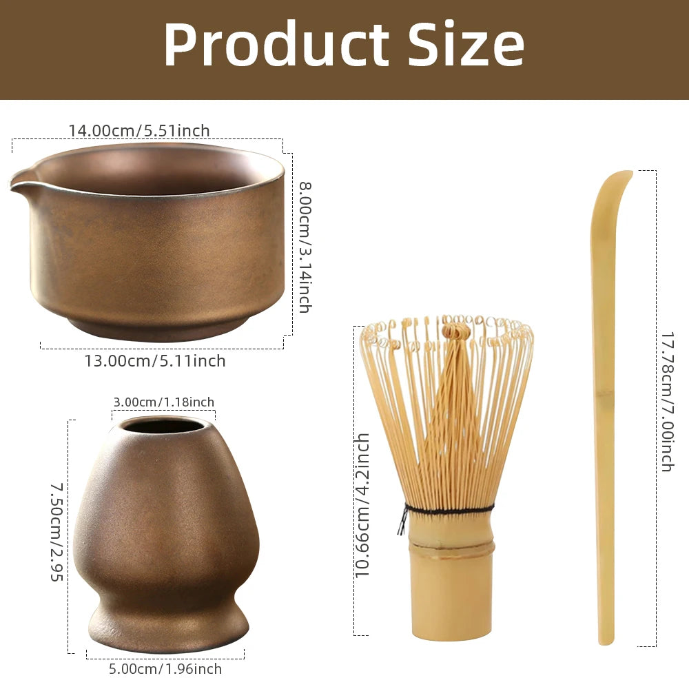 Japanese Matcha Tea Set - 4PCS Bamboo Whisk, Scoop, Bowl & Holder 9