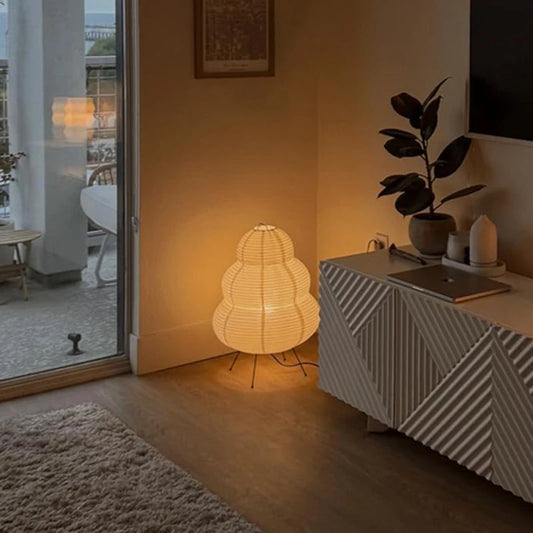 Japanese Style LED Rice Paper Desk Lamp - Tricolor Dimming for Bedroom & Living Room 1