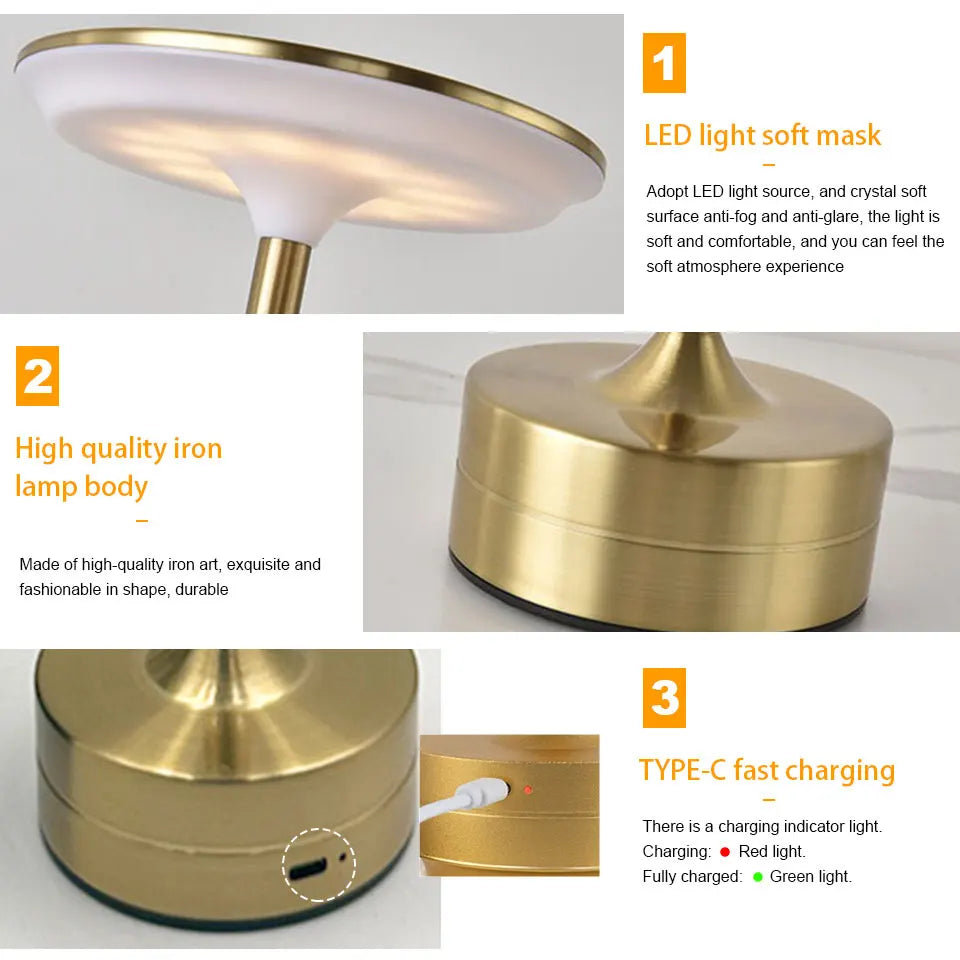 LED Cordless Table Lamp - Touch Sensor, USB Rechargeable Nightstand & Desk Light 4