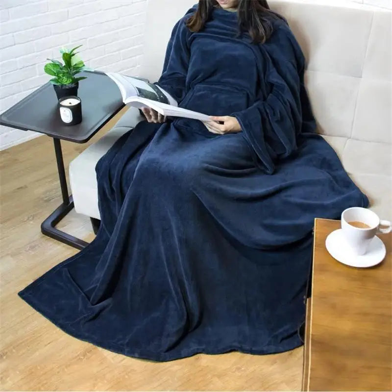 Multifunctional Wearable Blanket - Cozy Antistatic Flannel with Large Pocket 0