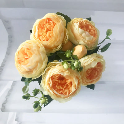 Rose Pink Silk Peony Artificial Flowers Bouquet - 5 Big Heads & 4 Buds for Home Wedding Decor 11