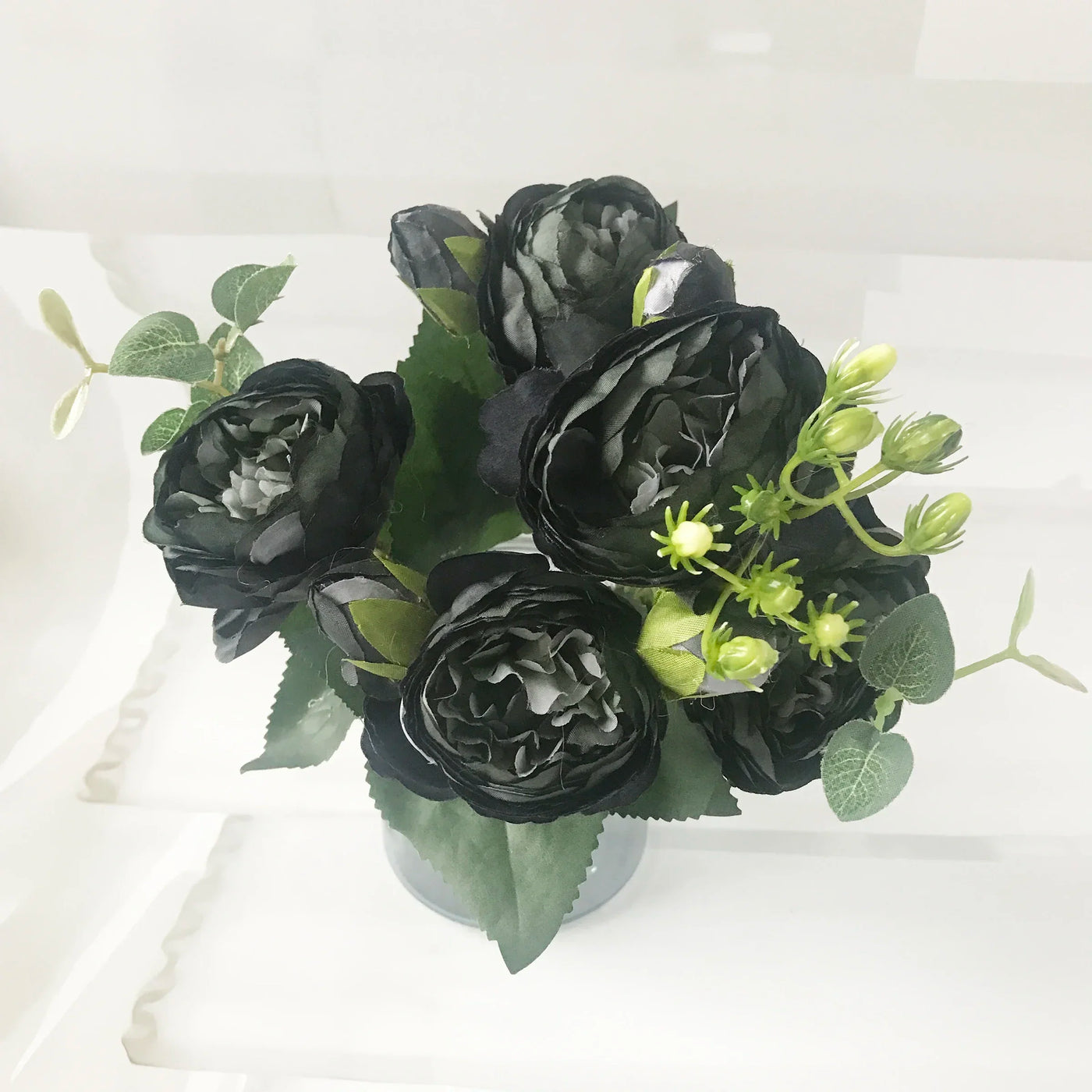 Rose Pink Silk Peony Artificial Flowers Bouquet - 5 Big Heads & 4 Buds for Home Wedding Decor 15