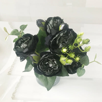 Rose Pink Silk Peony Artificial Flowers Bouquet - 5 Big Heads & 4 Buds for Home Wedding Decor 15