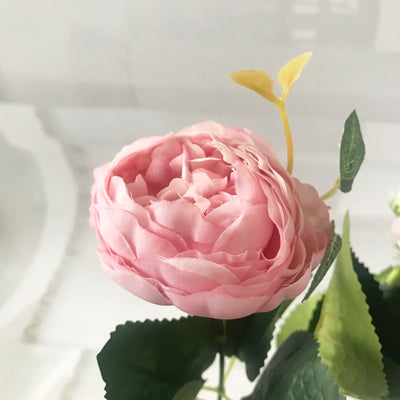 Rose Pink Silk Peony Artificial Flowers Bouquet - 5 Big Heads & 4 Buds for Home Wedding Decor 5