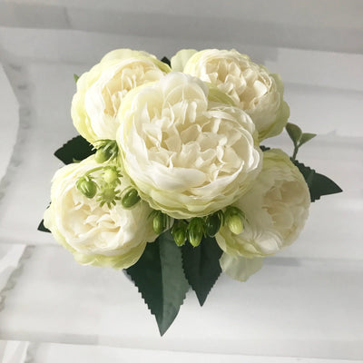 Rose Pink Silk Peony Artificial Flowers Bouquet - 5 Big Heads & 4 Buds for Home Wedding Decor 8