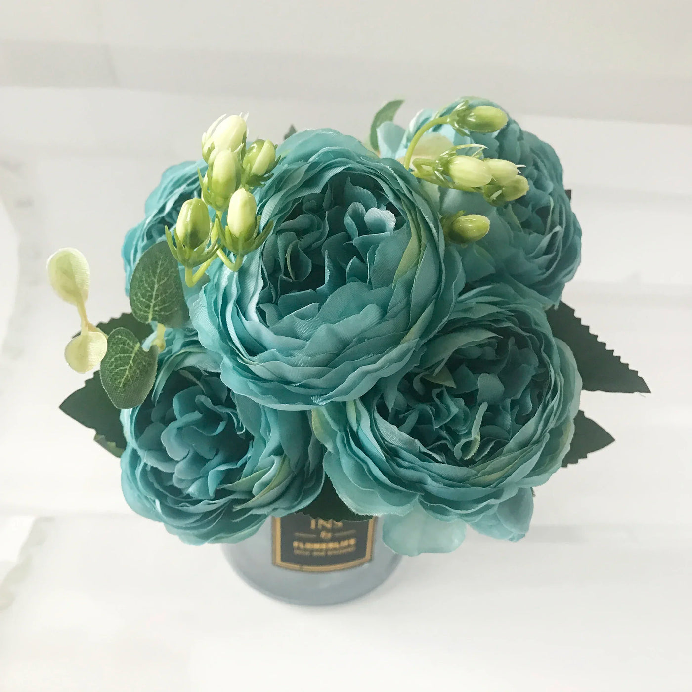 Rose Pink Silk Peony Artificial Flowers Bouquet - 5 Big Heads & 4 Buds for Home Wedding Decor 9