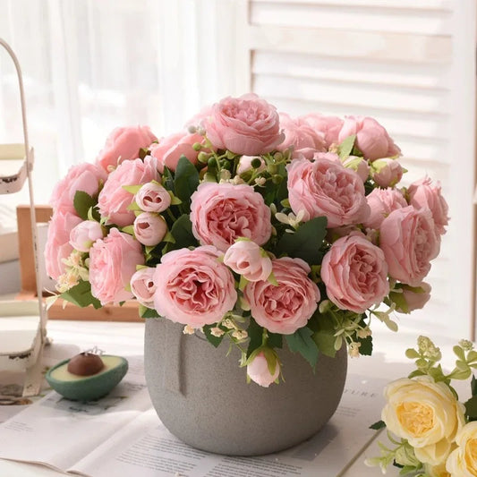 Rose Pink Silk Peony Bouquet - 30cm Artificial Flower Arrangement for Weddings and Home Decor 0