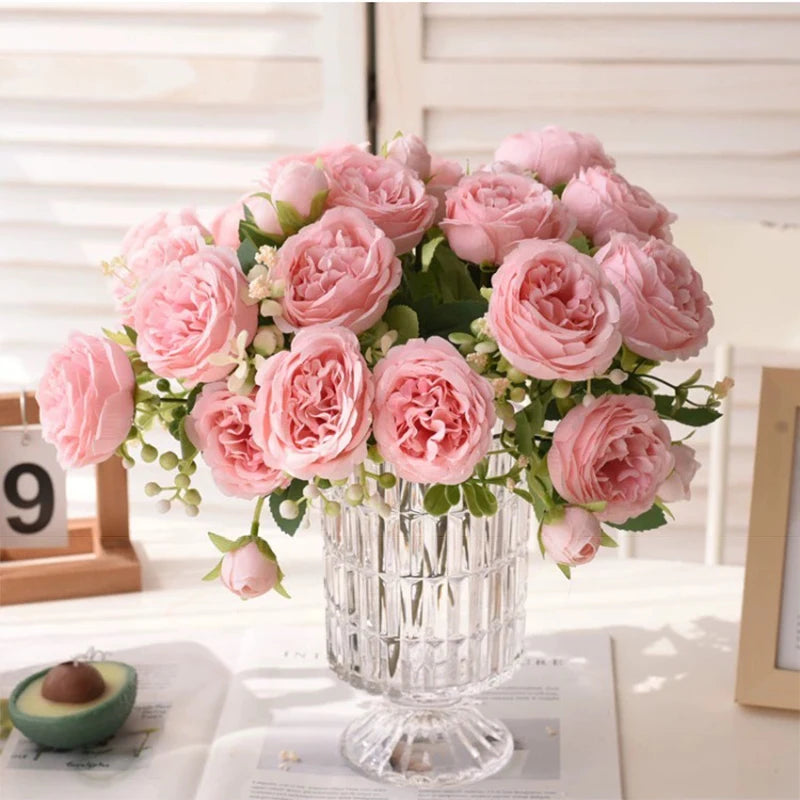 Rose Pink Silk Peony Bouquet - 30cm Artificial Flower Arrangement for Weddings and Home Decor 1