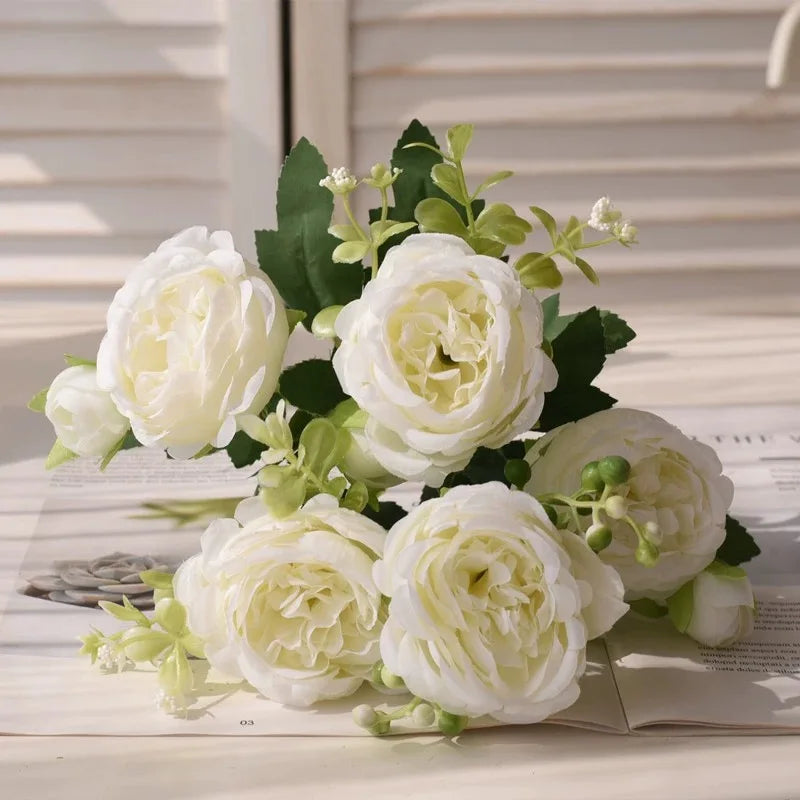 Rose Pink Silk Peony Bouquet - 30cm Artificial Flower Arrangement for Weddings and Home Decor 10