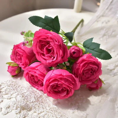 Rose Pink Silk Peony Bouquet - 30cm Artificial Flower Arrangement for Weddings and Home Decor 11