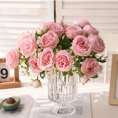 Rose Pink Silk Peony Bouquet - 30cm Artificial Flower Arrangement for Weddings and Home Decor 1