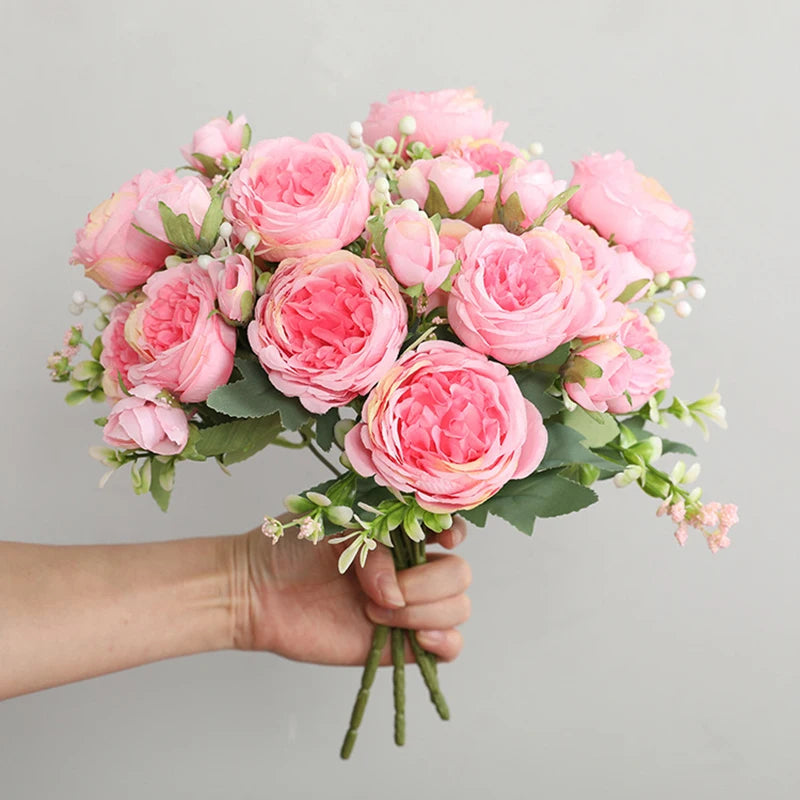 Rose Pink Silk Peony Bouquet - 30cm Artificial Flower Arrangement for Weddings and Home Decor 4