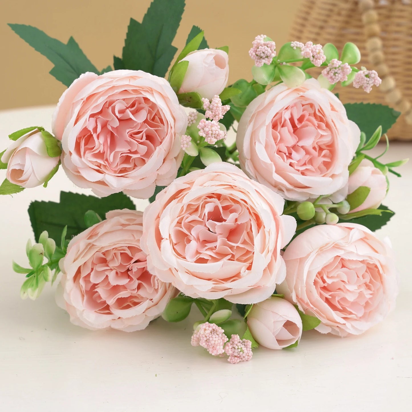 Rose Pink Silk Peony Bouquet - 30cm Artificial Flower Arrangement for Weddings and Home Decor 8
