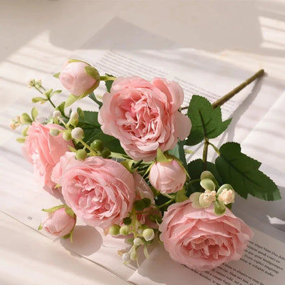 Rose Pink Silk Peony Bouquet - 30cm Artificial Flower Arrangement for Weddings and Home Decor 9
