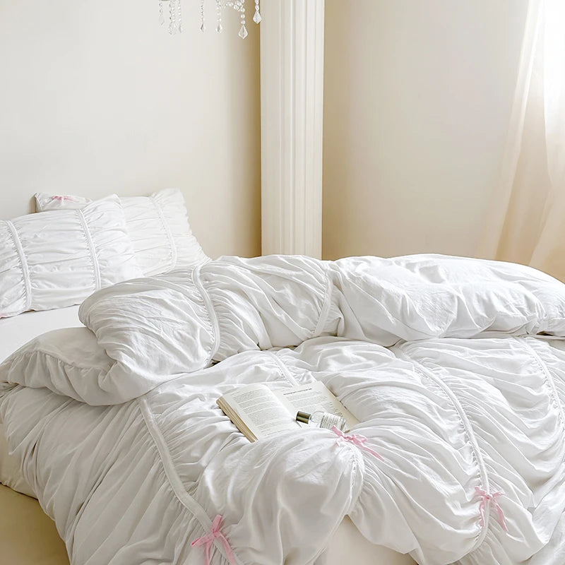 Ruffles Pleated Cotton Microfiber Duvet Cover Set - Twin to King Sizes 1